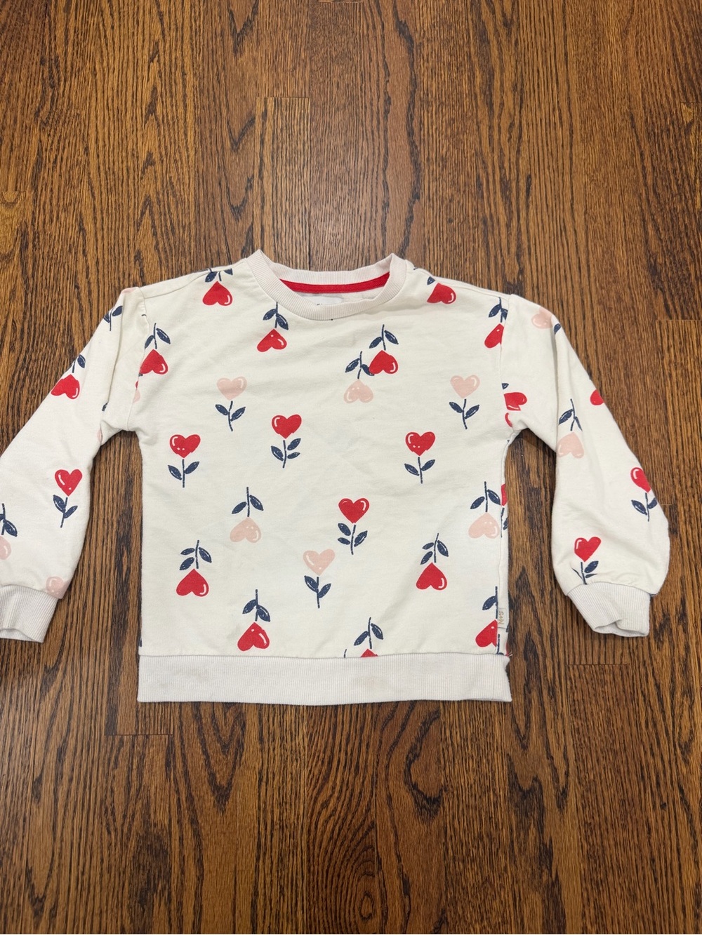 Sammy + Nat White Crewneck Sweatshirt with Red & Pink Heart Flowers